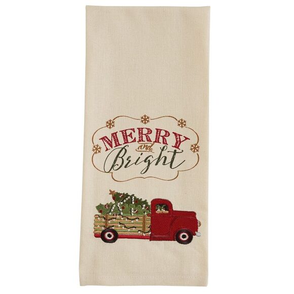 Merry and Bright Pickup Truck Hauling Trees Embroidered Kitchen Dish Towel - Picture 2 of 5